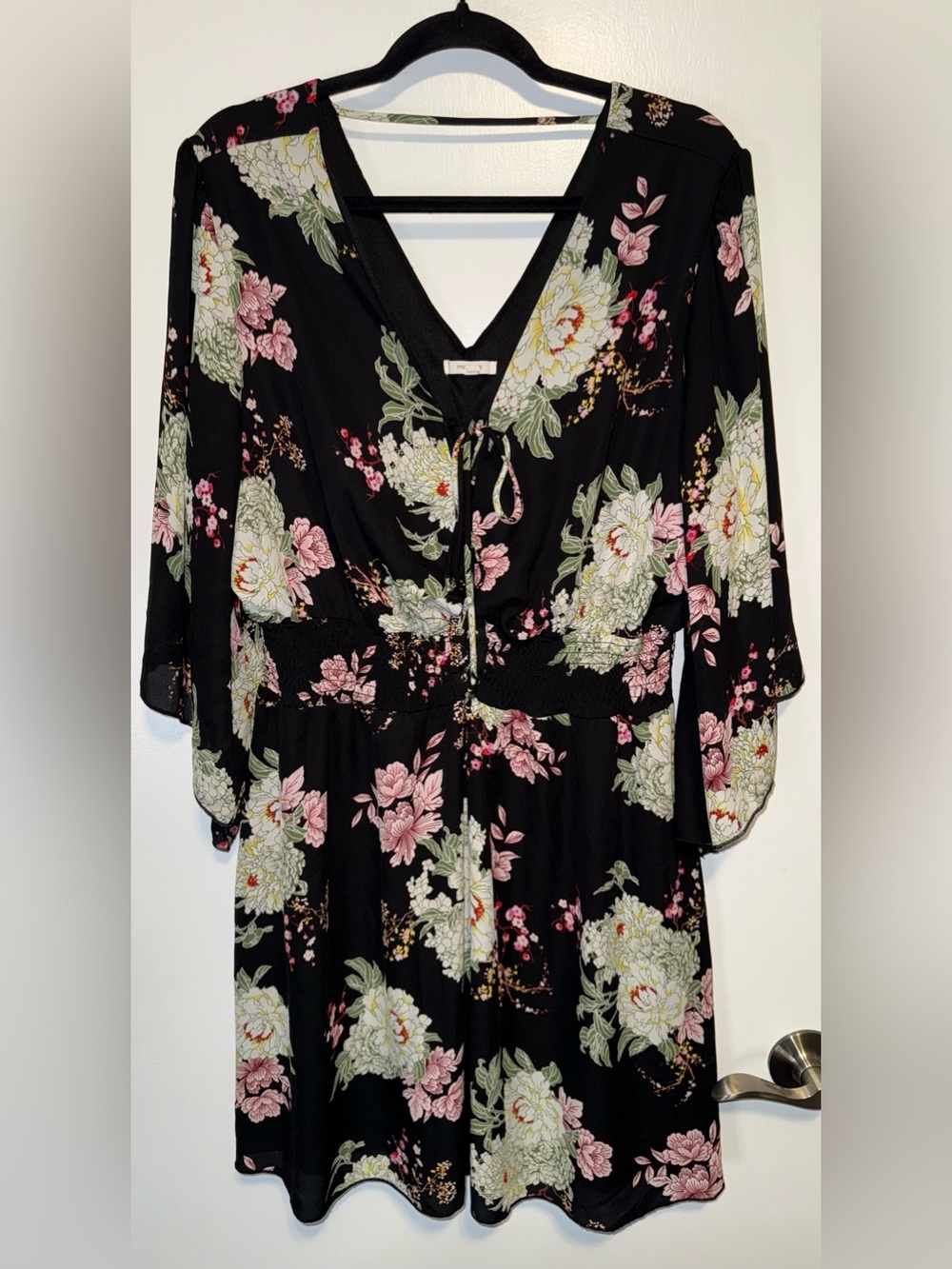 Maurices Black Floral V-Neck Tie-Front Mini Dress